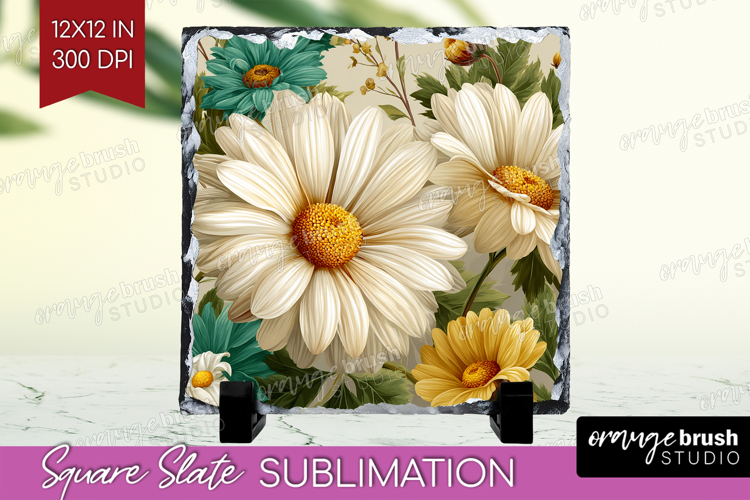 3D Flowers Slate PNG - Summer Square Slate Sublimation