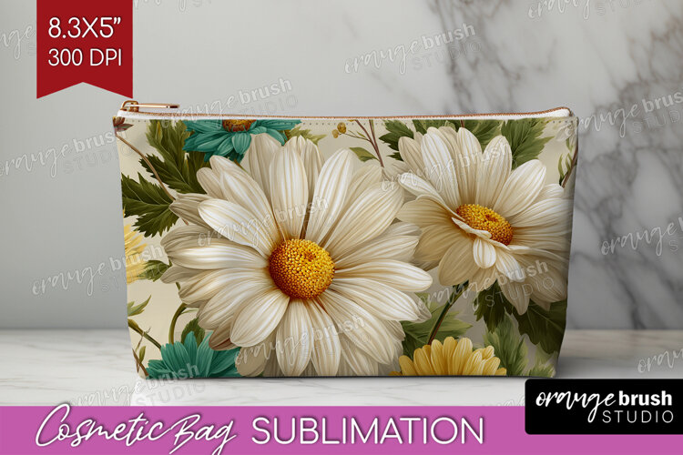 3D Flowers Cosmetic Bag - Summer Makeup Bag PNG Sublimation example image 1