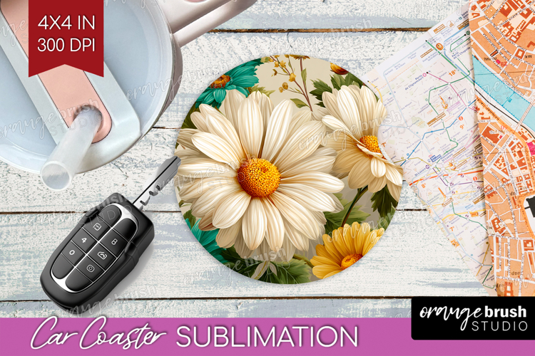 3D Flowers Car Coaster - Summer Coaster PNG Sublimation