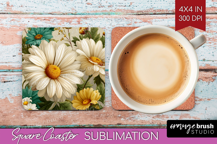 3D Flowers Square Coaster - Summer Coaster PNG Sublimation