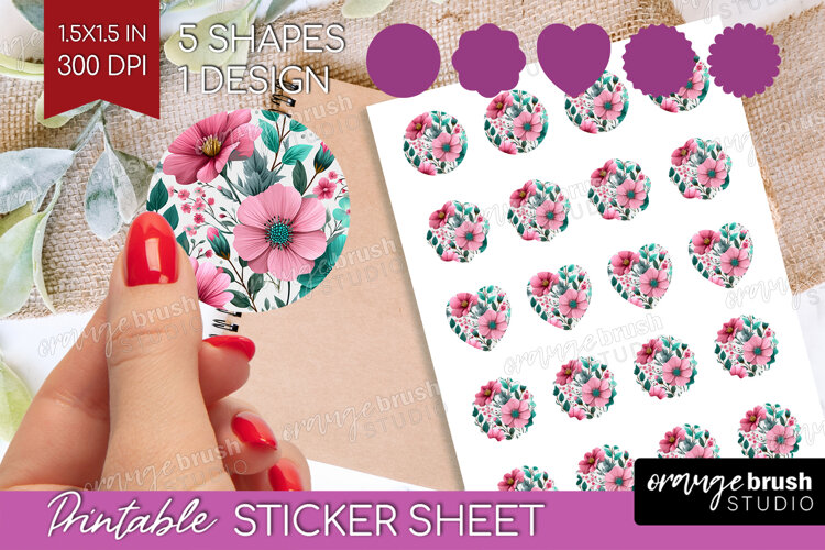 3D Flowers Round Sticker - Summer Printable Sticker Sheet example image 1