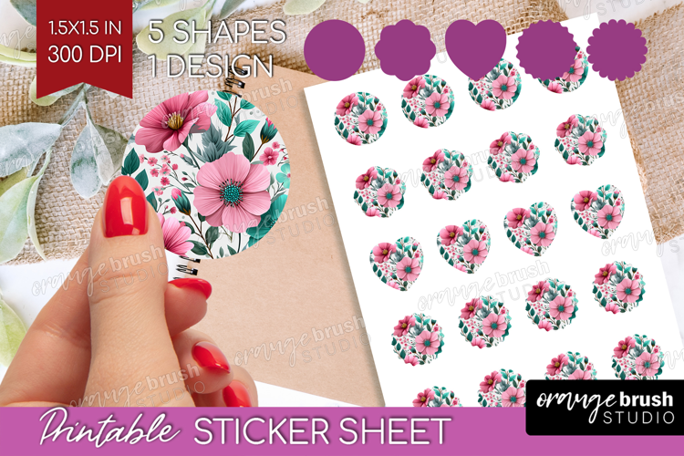 3D Flowers Round Sticker - Summer Printable Sticker Sheet