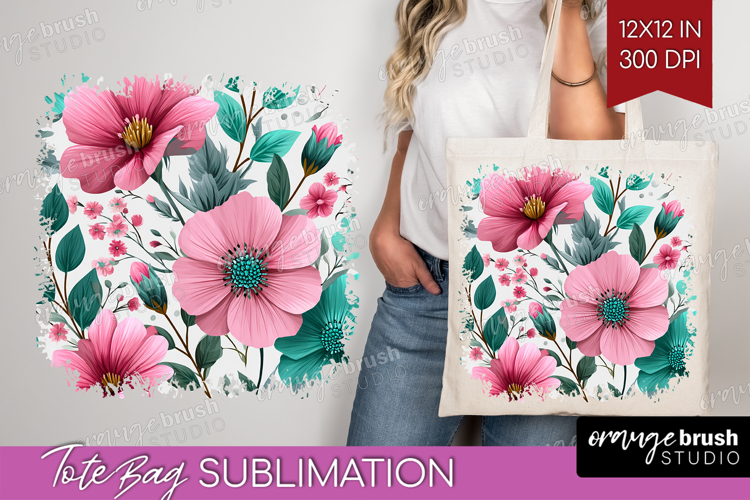 3D Flowers Tote Bag - Summer Tote Bag PNG Sublimation