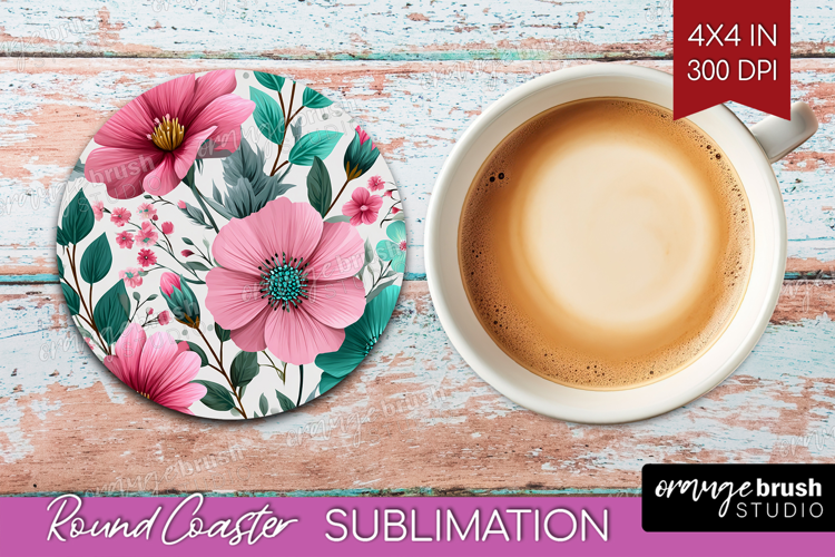 3D Flowers Round Coaster - Summer Coaster PNG Sublimation