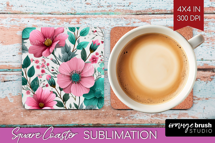 3D Flowers Square Coaster - Summer Coaster PNG Sublimation