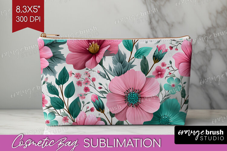 3D Flowers Cosmetic Bag - Summer Makeup Bag PNG Sublimation example image 1