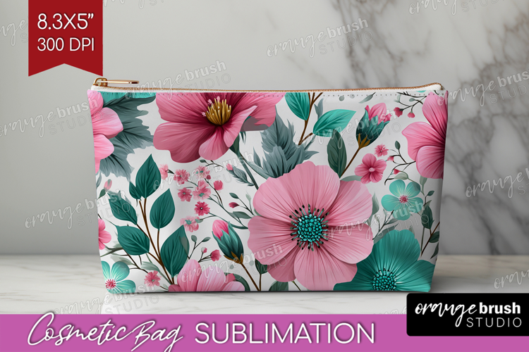 3D Flowers Cosmetic Bag - Summer Makeup Bag PNG Sublimation