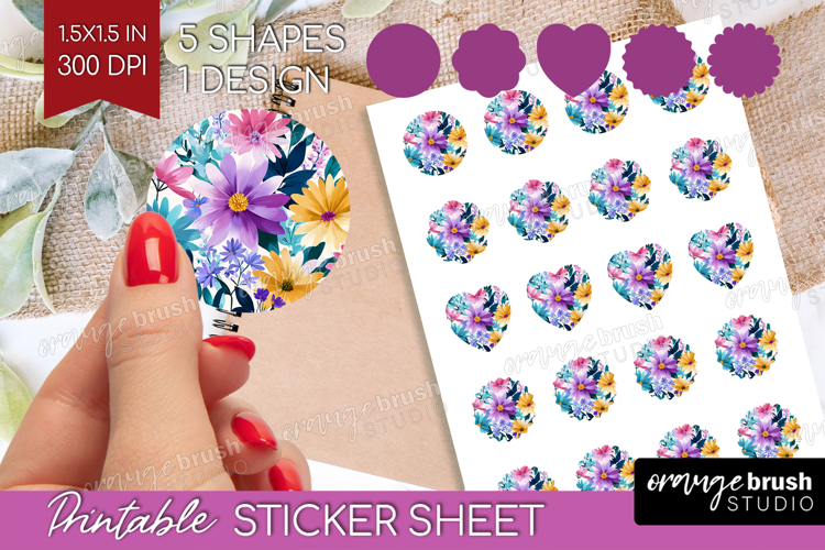 3D Flowers Round Sticker - Summer Printable Sticker Sheet