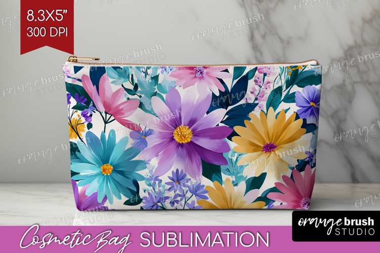 3D Flowers Cosmetic Bag - Summer Makeup Bag PNG Sublimation