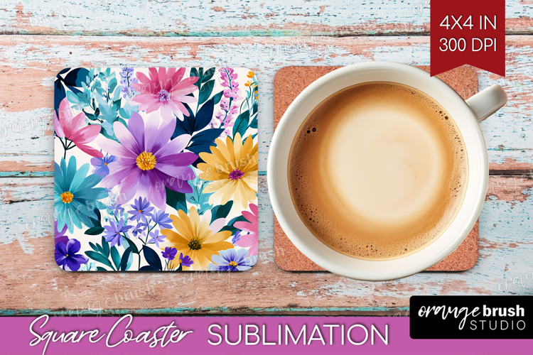 3D Flowers Square Coaster - Summer Coaster PNG Sublimation
