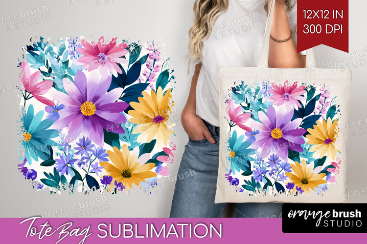 3D Flowers Tote Bag - Summer Tote Bag PNG Sublimation