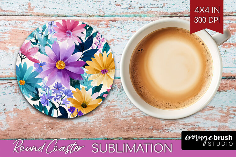 3D Flowers Round Coaster - Summer Coaster PNG Sublimation example image 1