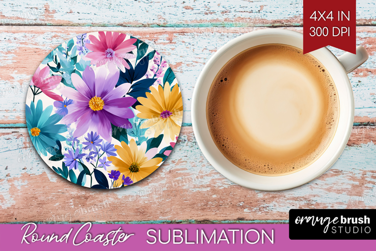 3D Flowers Round Coaster - Summer Coaster PNG Sublimation