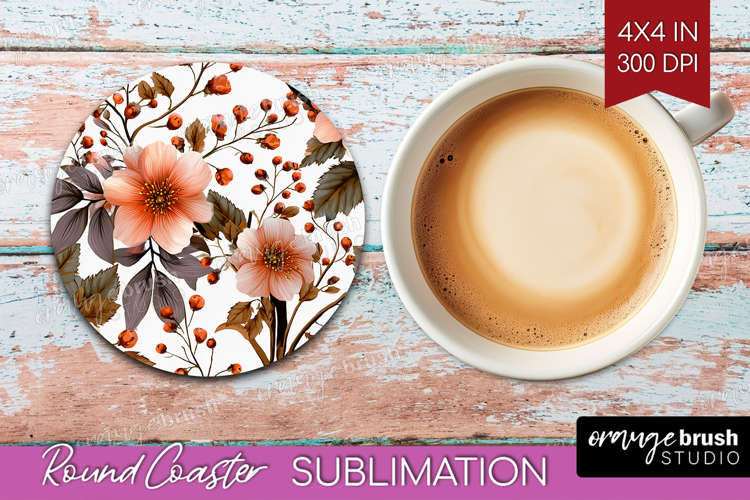 3D Flowers Round Coaster - Summer Coaster PNG Sublimation