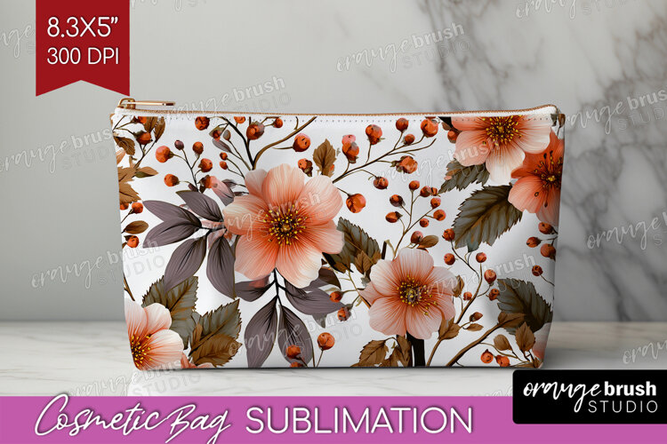3D Flowers Cosmetic Bag - Summer Makeup Bag PNG Sublimation example image 1