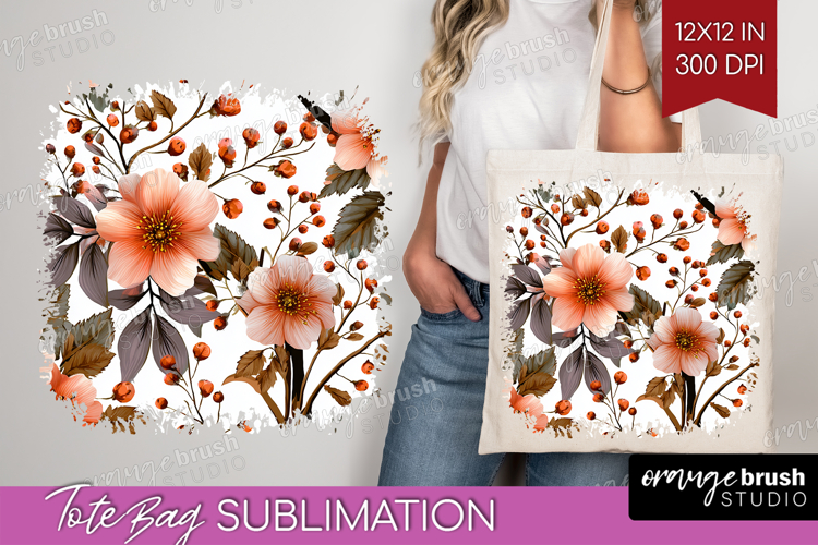 3D Flowers Tote Bag - Summer Tote Bag PNG Sublimation