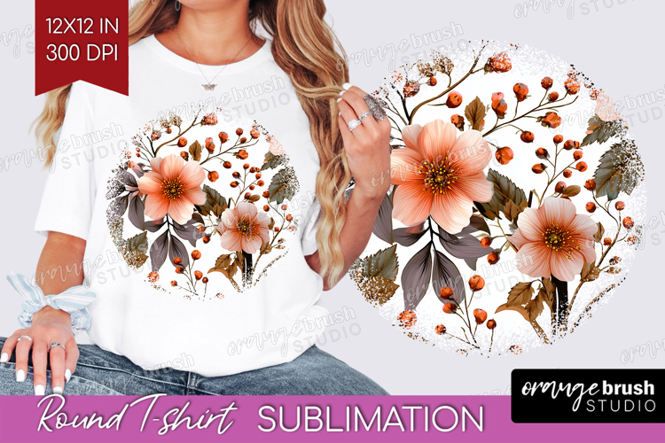 3D Flowers Round Tshirt Background - Summer PNG Sublimation