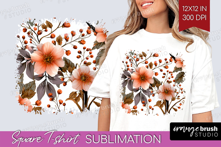 3D Flowers Square Tshirt Background - Summer PNG Sublimation