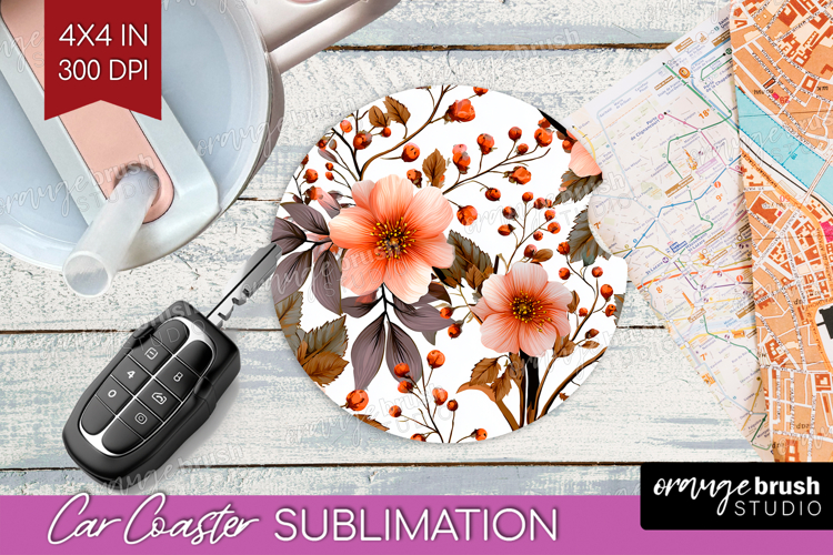 3D Flowers Car Coaster - Summer Coaster PNG Sublimation