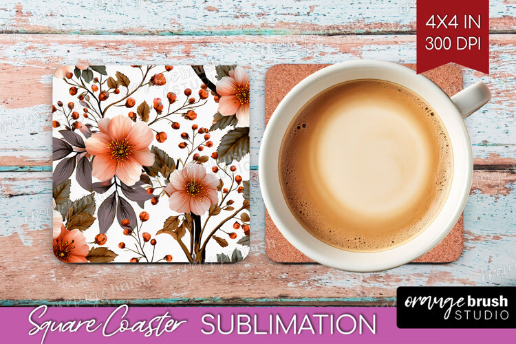 3D Flowers Square Coaster - Summer Coaster PNG Sublimation example image 1