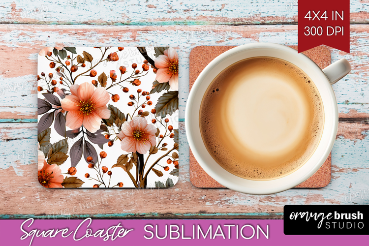 3D Flowers Square Coaster - Summer Coaster PNG Sublimation