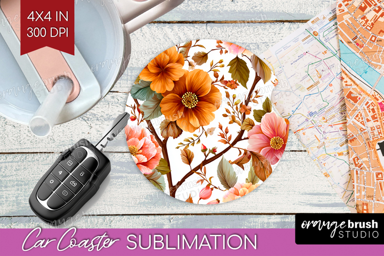 3D Flowers Car Coaster - Summer Coaster PNG Sublimation