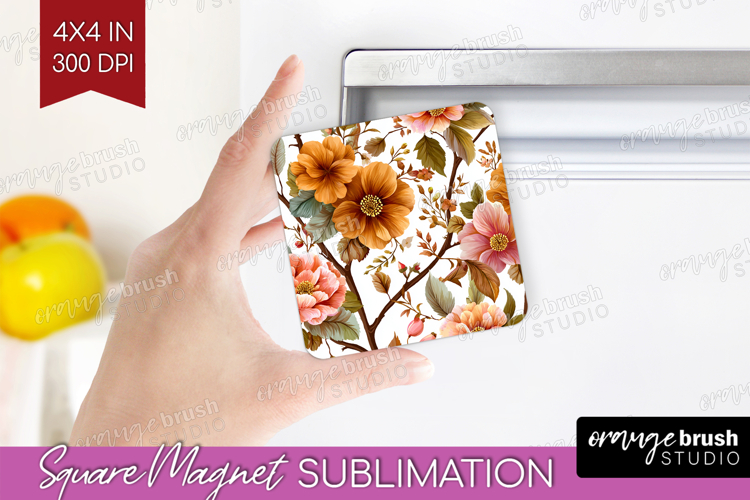 3D Flowers Magnet Sublimation - Summer Square Magnet PNG