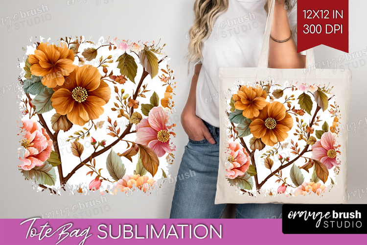 3D Flowers Tote Bag - Summer Tote Bag PNG Sublimation