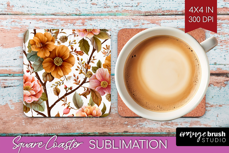 3D Flowers Square Coaster - Summer Coaster PNG Sublimation