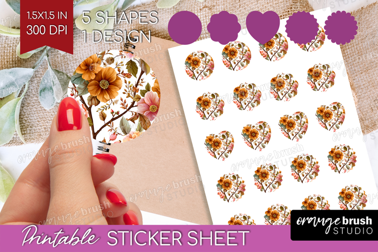 3D Flowers Round Sticker - Summer Printable Sticker Sheet