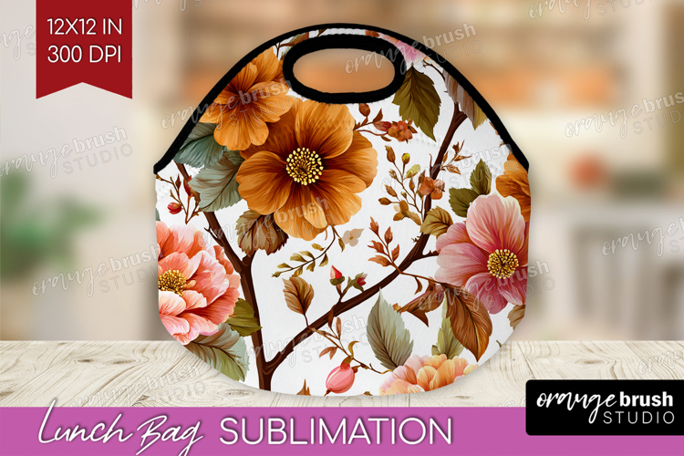 3D Flowers Lunch Bag - Summer Lunch Bug PNG Sublimation