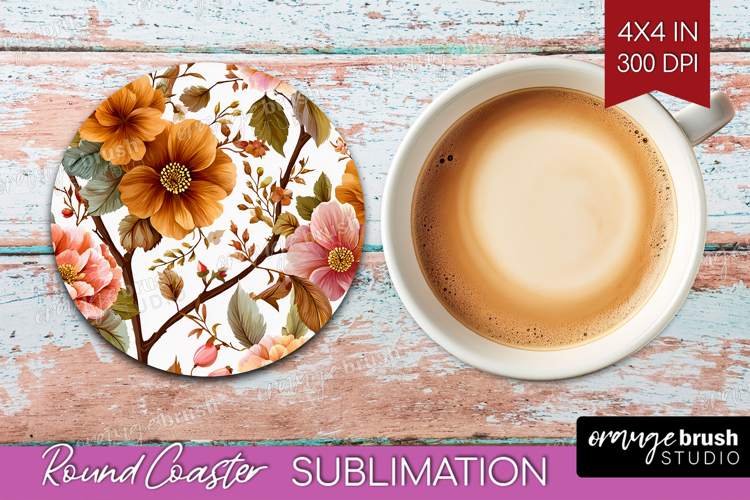 3D Flowers Round Coaster - Summer Coaster PNG Sublimation
