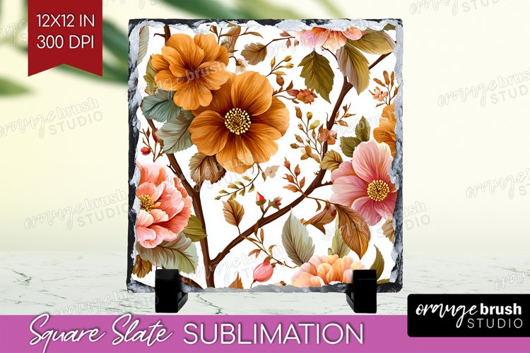 3D Flowers Slate PNG - Summer Square Slate Sublimation
