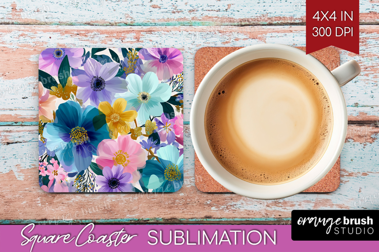 3D Flowers Square Coaster - Summer Coaster PNG Sublimation