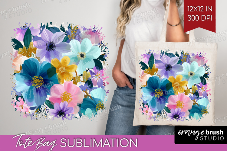 3D Flowers Tote Bag - Summer Tote Bag PNG Sublimation