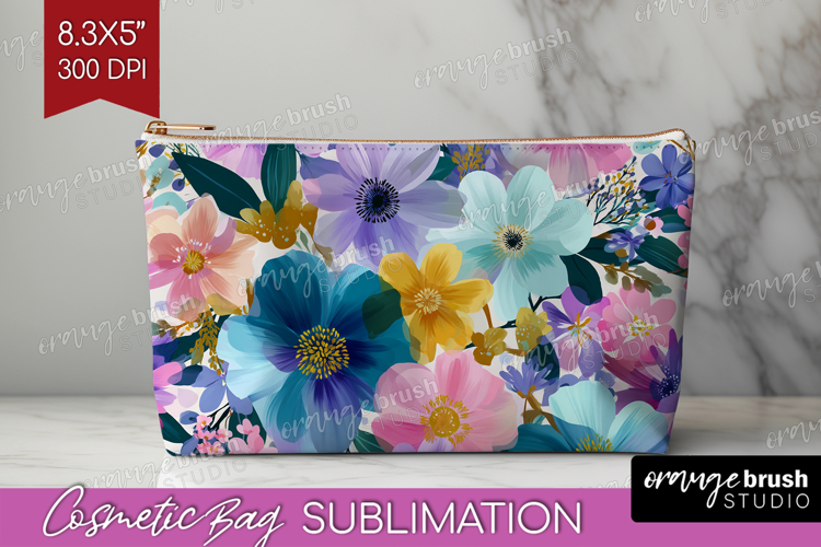 3D Flowers Cosmetic Bag - Summer Makeup Bag PNG Sublimation