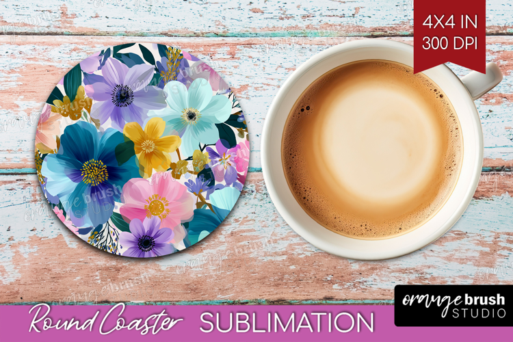 3D Flowers Round Coaster - Summer Coaster PNG Sublimation