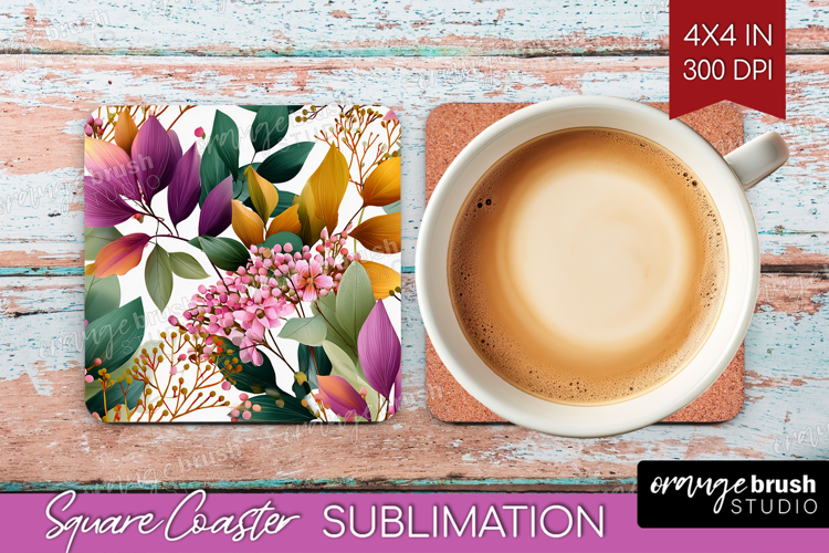 3D Flowers Square Coaster - Summer Coaster PNG Sublimation