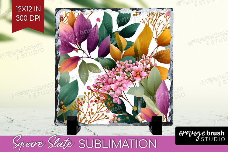 3D Flowers Slate PNG - Summer Square Slate Sublimation example image 1