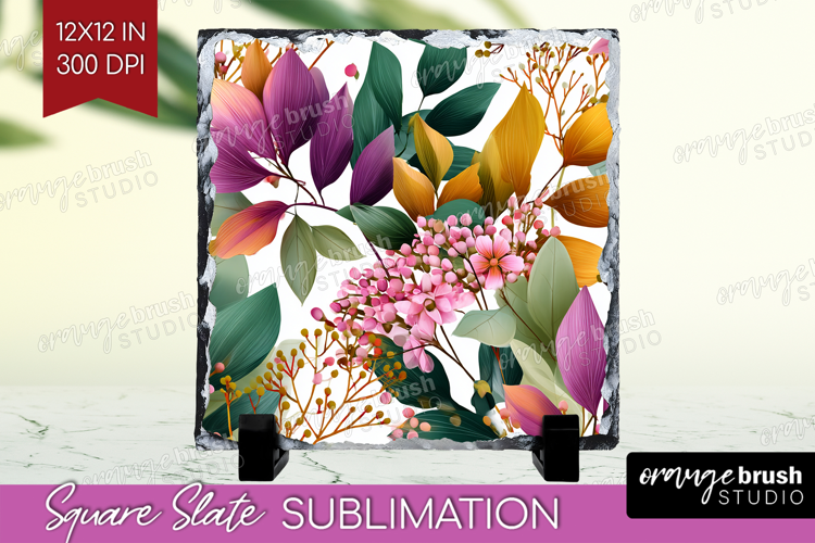 3D Flowers Slate PNG - Summer Square Slate Sublimation