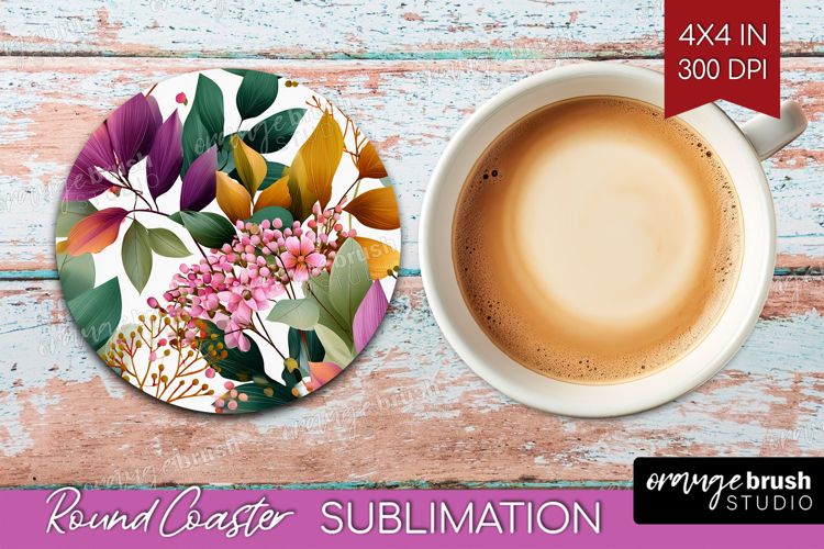 3D Flowers Round Coaster - Summer Coaster PNG Sublimation