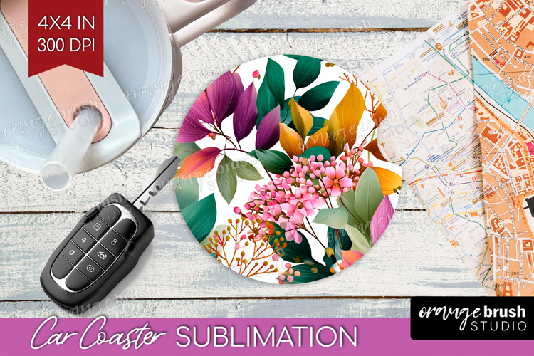 3D Flowers Car Coaster - Summer Coaster PNG Sublimation