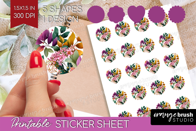 3D Flowers Round Sticker - Summer Printable Sticker Sheet