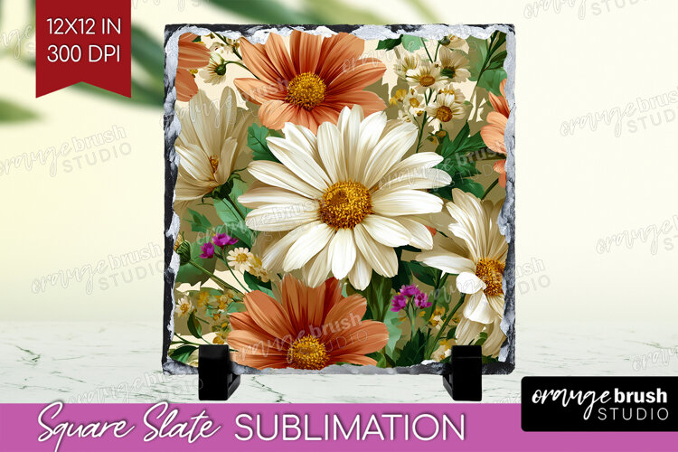 3D Flowers Slate PNG - Summer Square Slate Sublimation example image 1