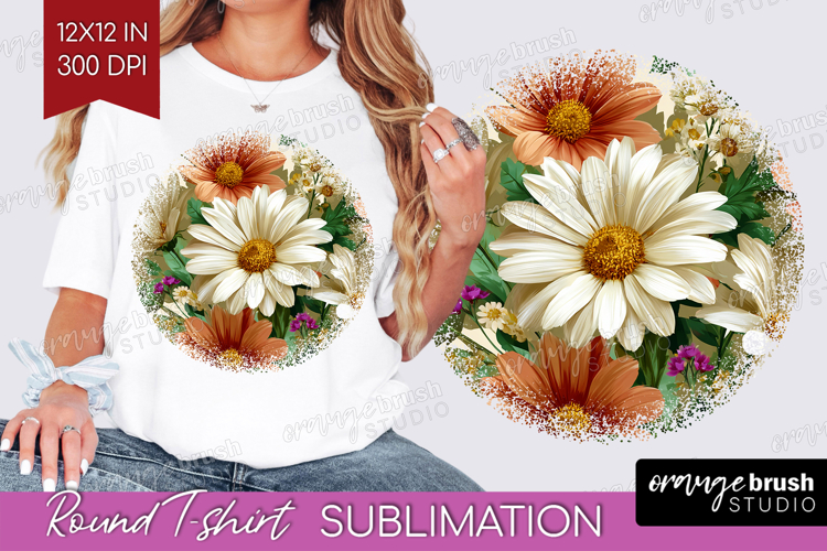 3D Flowers Round Tshirt Background - Summer PNG Sublimation