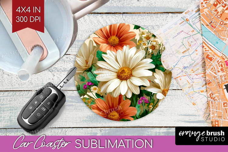 3D Flowers Car Coaster - Summer Coaster PNG Sublimation