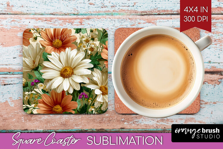 3D Flowers Square Coaster - Summer Coaster PNG Sublimation example image 1