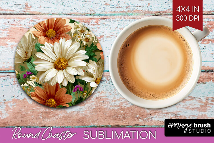 3D Flowers Round Coaster - Summer Coaster PNG Sublimation example image 1