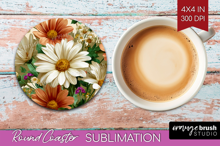 3D Flowers Round Coaster - Summer Coaster PNG Sublimation