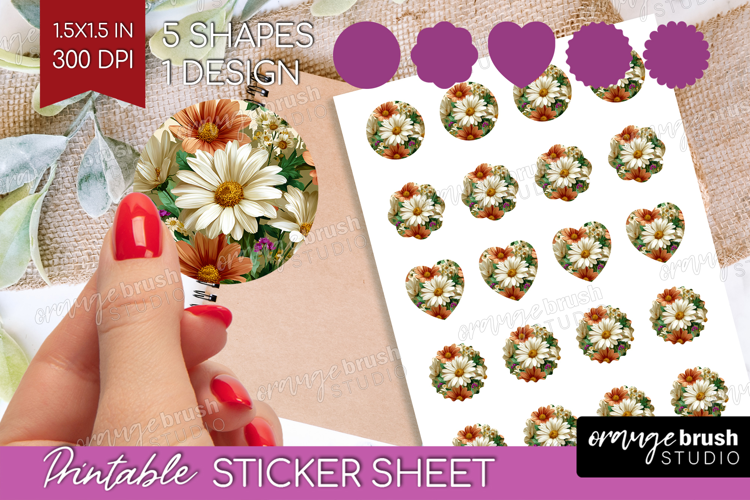 3D Flowers Round Sticker - Summer Printable Sticker Sheet
